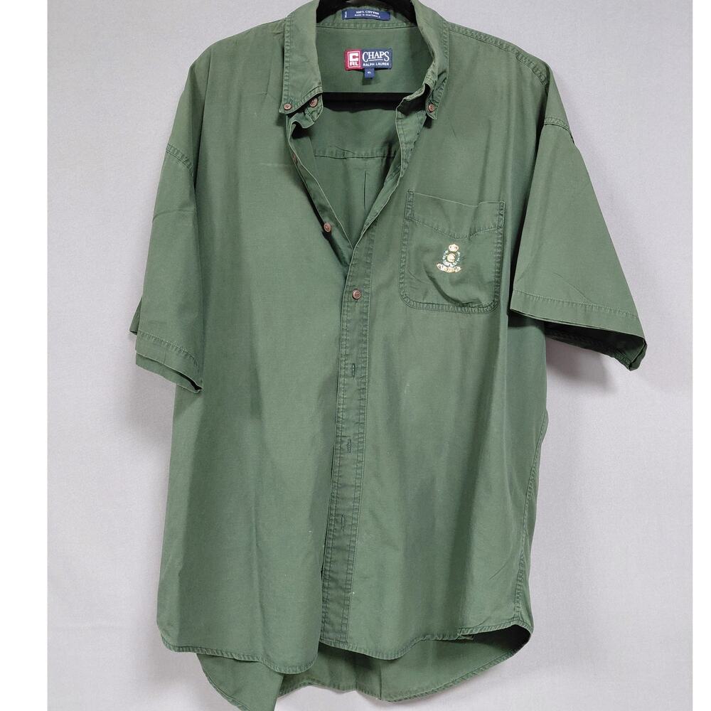 CHAPS RALPH LAUREN Green Short Sleeve Shirt Solid Cotton Men Size XL